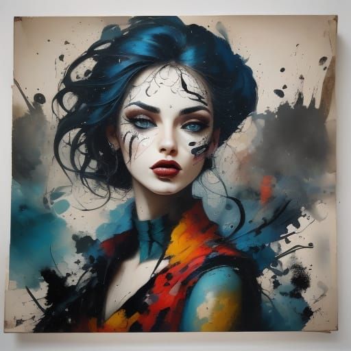 Abstract Expressionism: Faceless Figure Weeping Black Ink