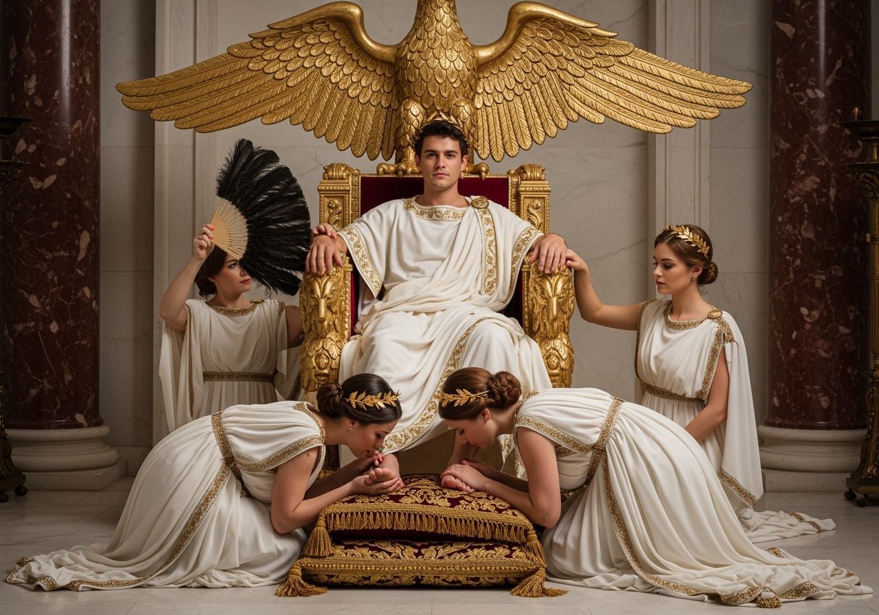 Young Emperor on Eagle Throne in Palace Room