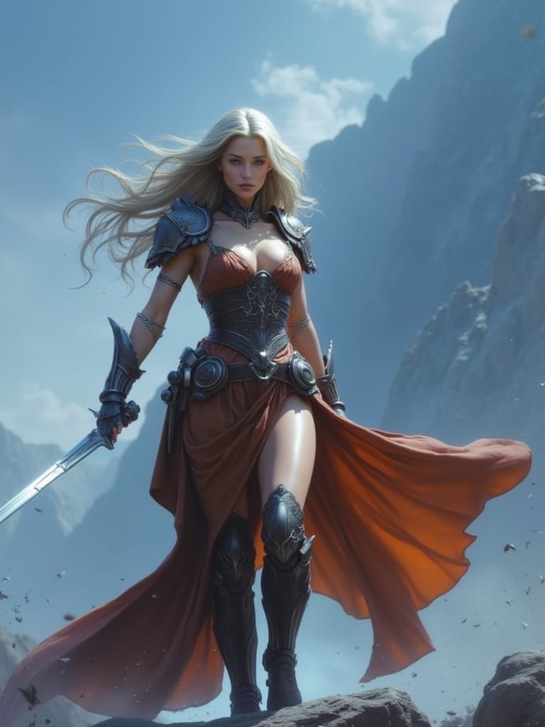 Female Warrior in Ethereal Skirt with Dynamic Lighting