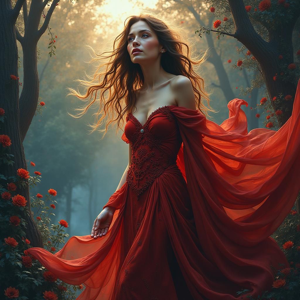 Captivating Mother in Fantasy Landscape, Digital Art