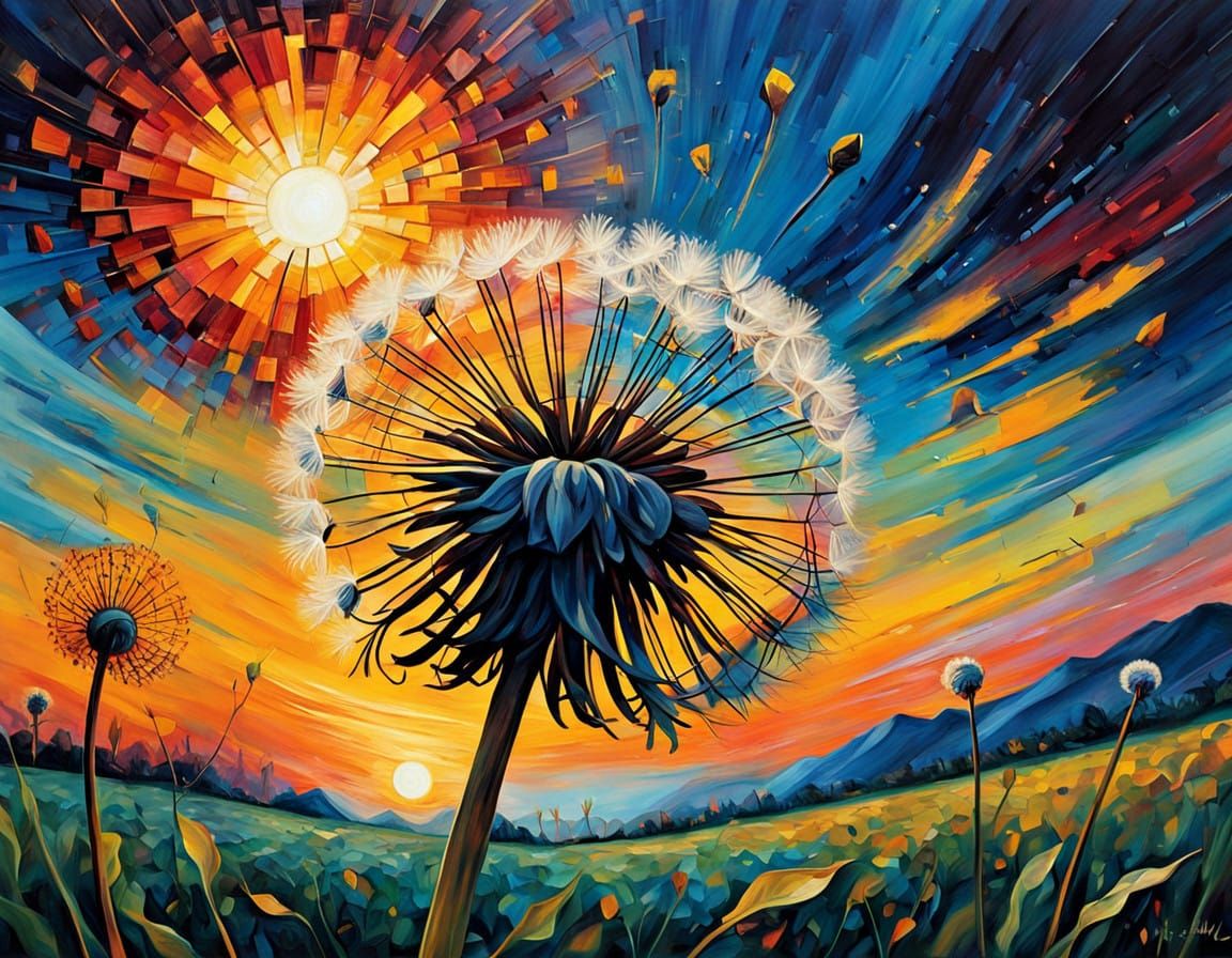 Majestic Dandelion Silhouetted Against Vibrant Sunset