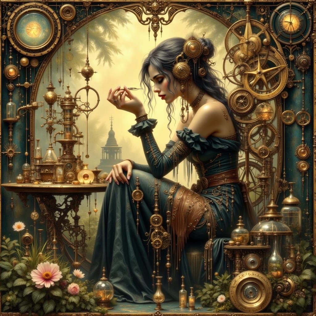 Dryad Inventor and Steampunk Automaton in Arcadia