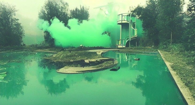 Abandoned Water Park with Toxic Green Water
