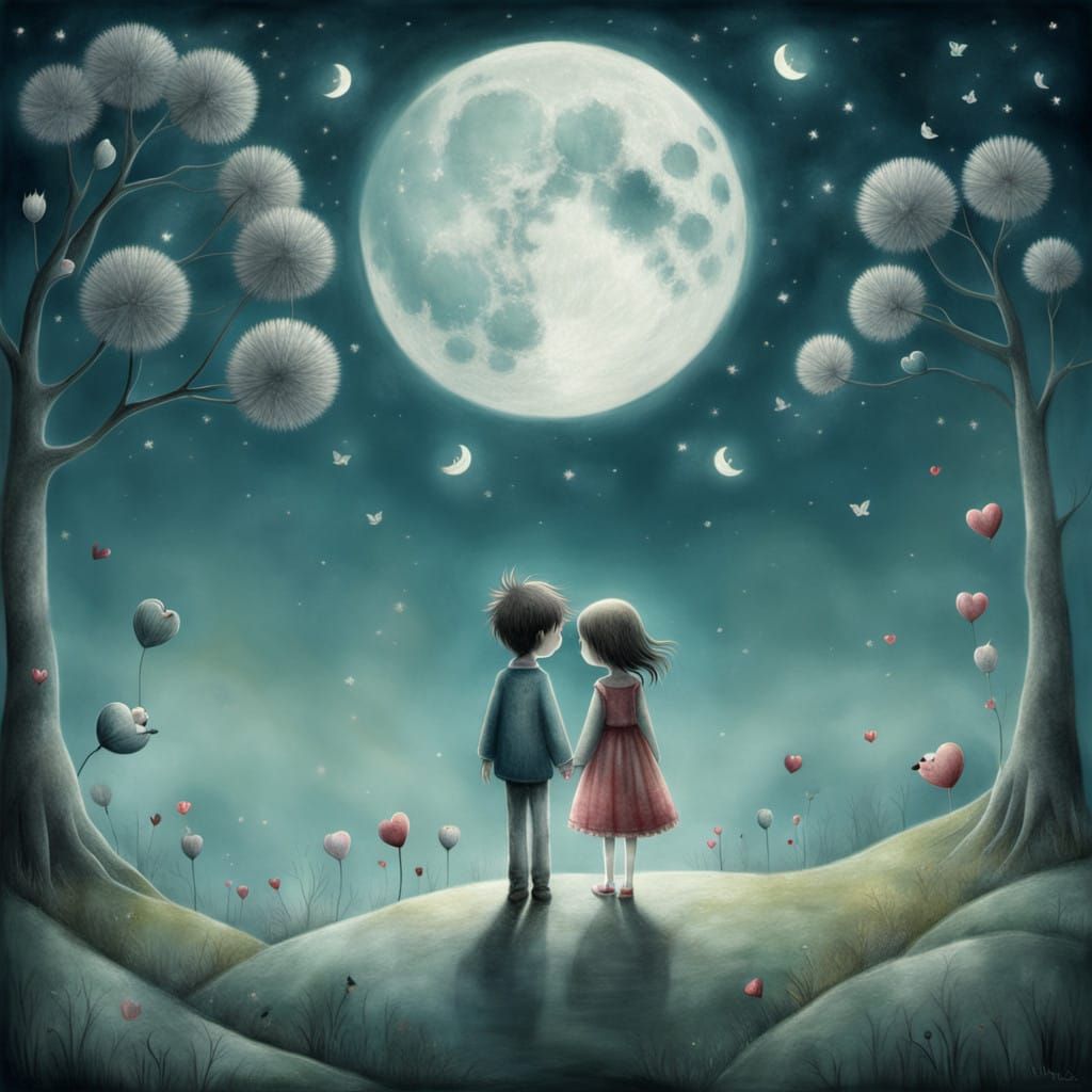 Young Lovers Bask in Whimsical Moonlit Magic