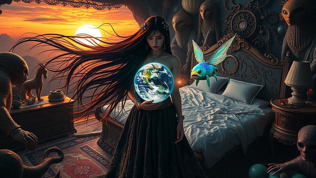 Surreal Squarepants Woman in Mythical Simulation: Digital Bi...