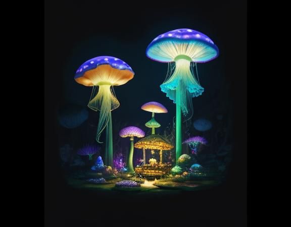 Jellyfish in Toadstool Forest: Beatrix Potter Style
