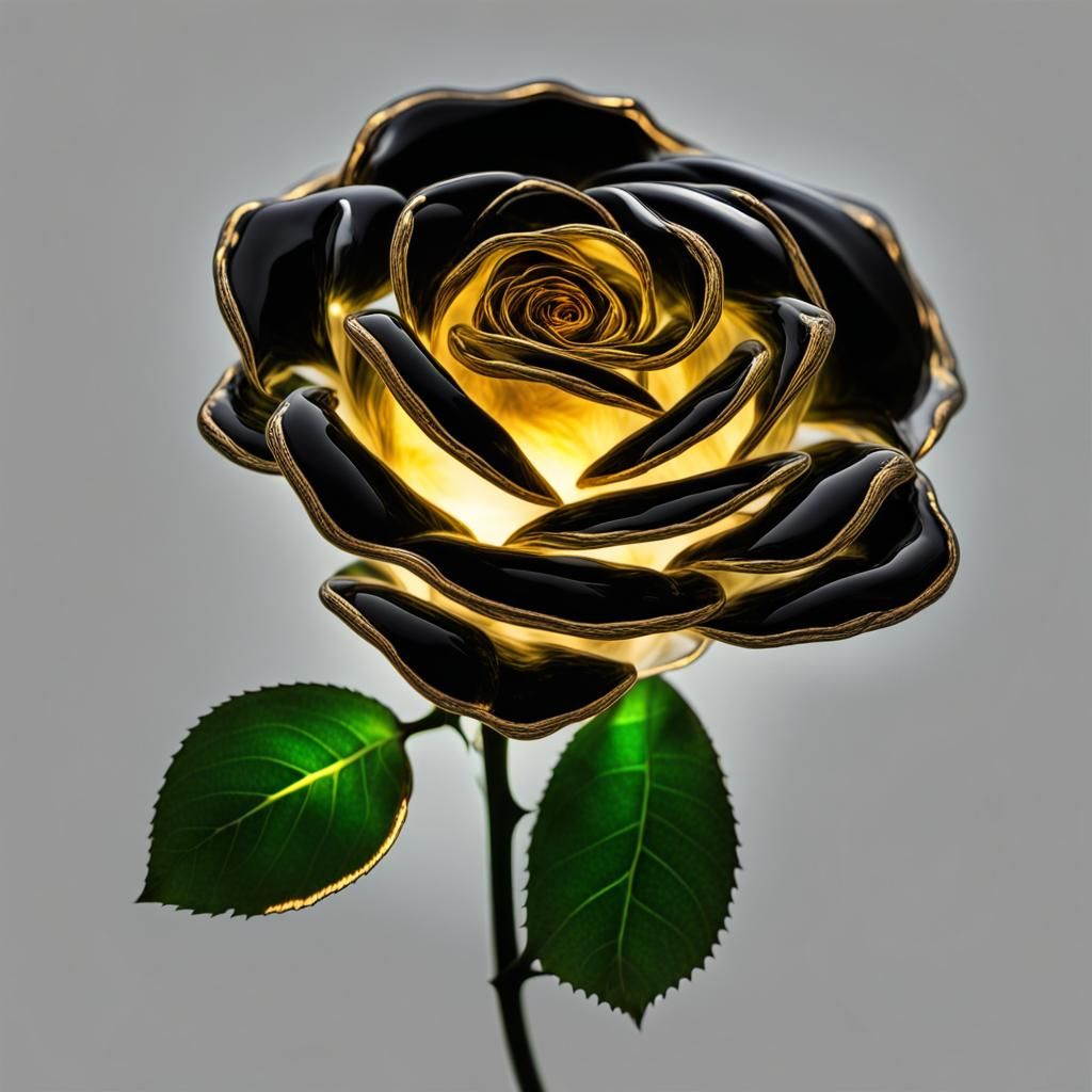 Bioluminescent Glass Rose with Galaxy Background