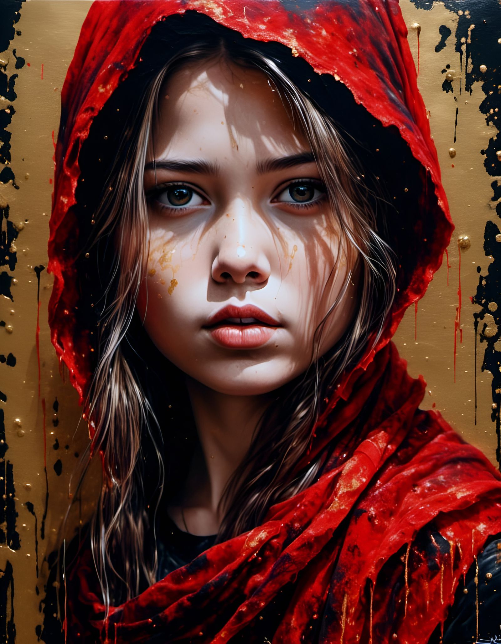 Stunning Girl in Red Scarf: Oil Painting Portrait