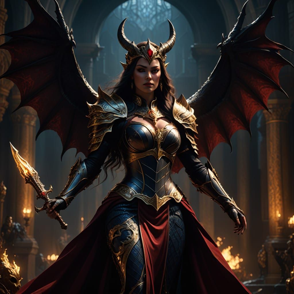 Dark Fantasy Demon Queen in Regal Armor