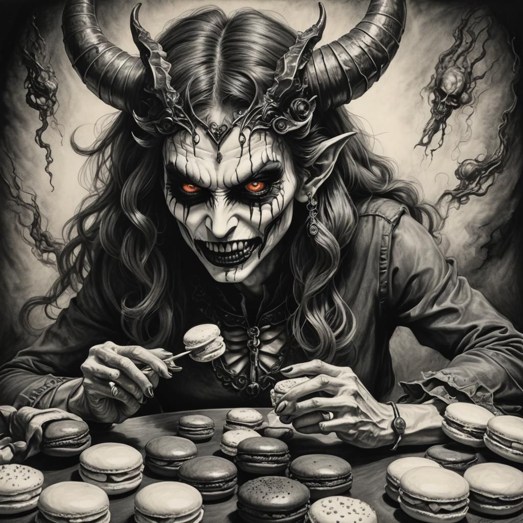 Hyperdetailed Charcoal Drawing of a Demon Woman