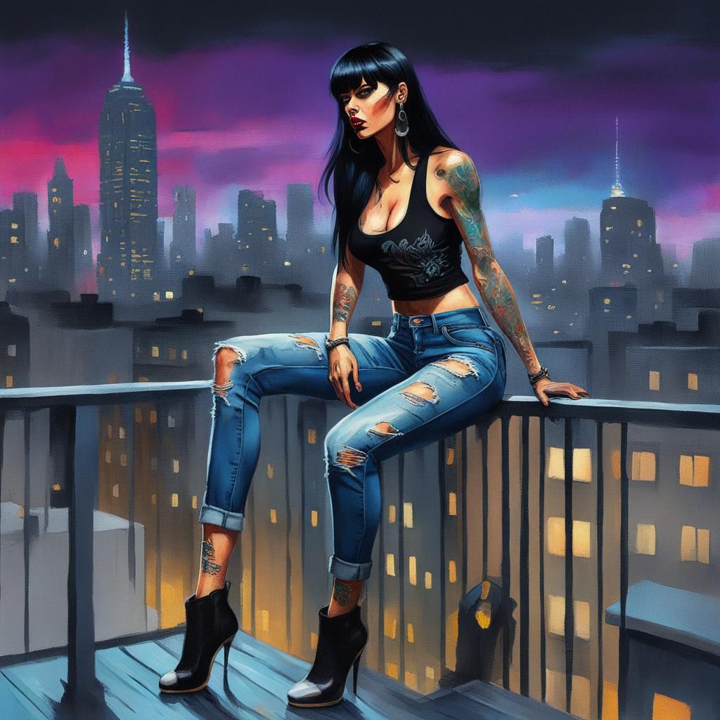 Rebel Woman Balcony View as Graffiti Art