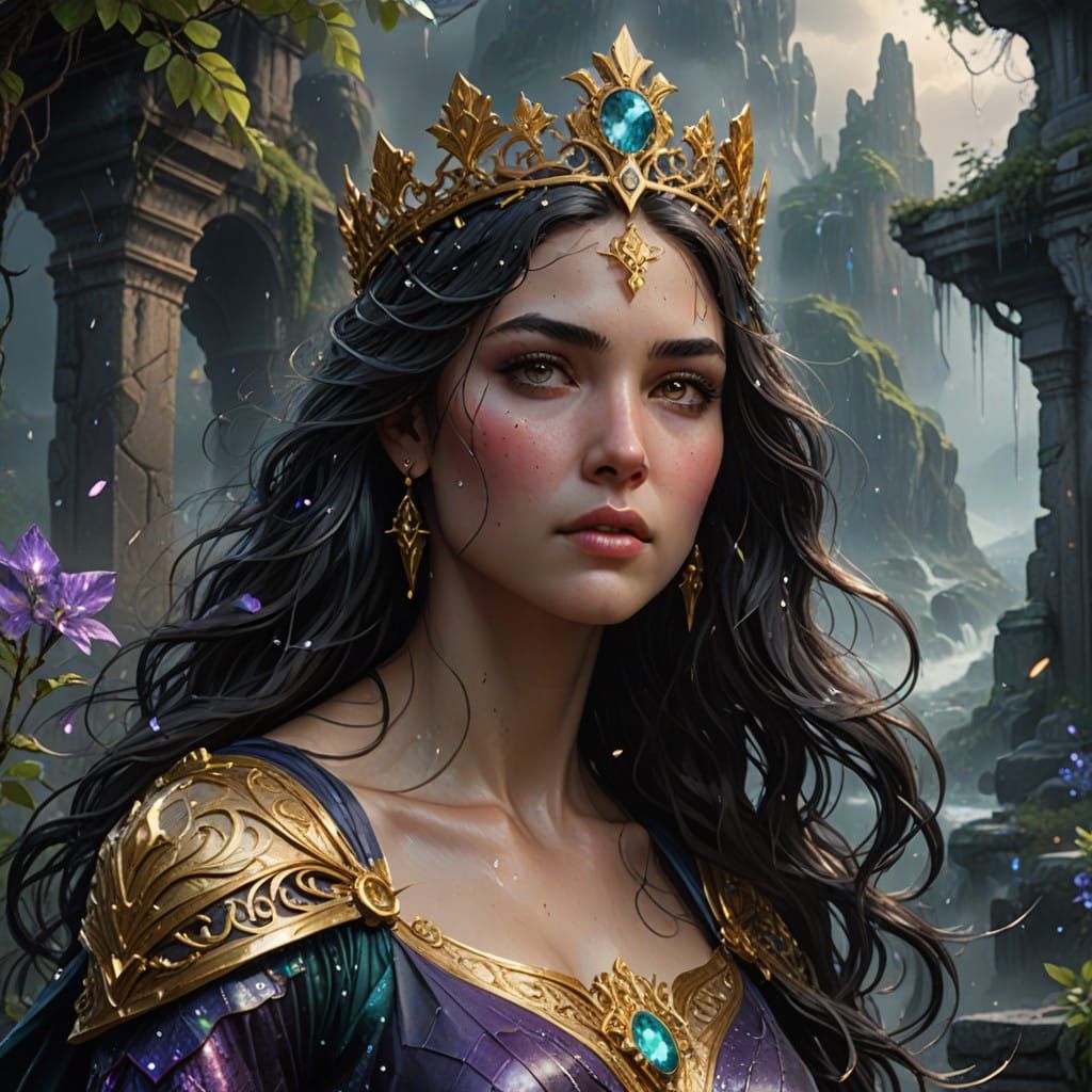 Golden Goddess in Dystopian Ruins