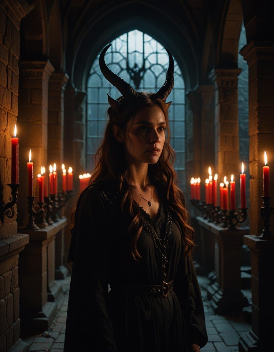 Ethereal Gothic Goddess in Castle Shadows