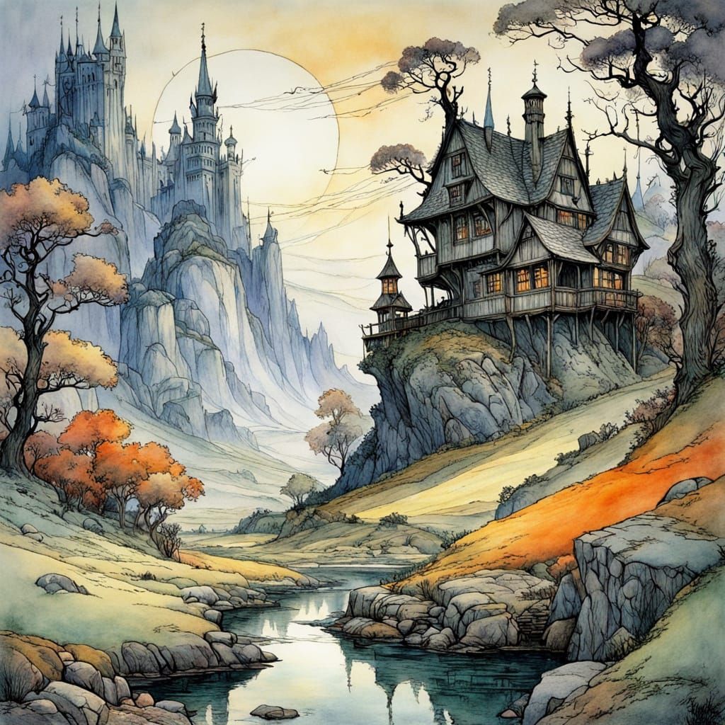 Whimsical Castle Scene in Vibrant Watercolors