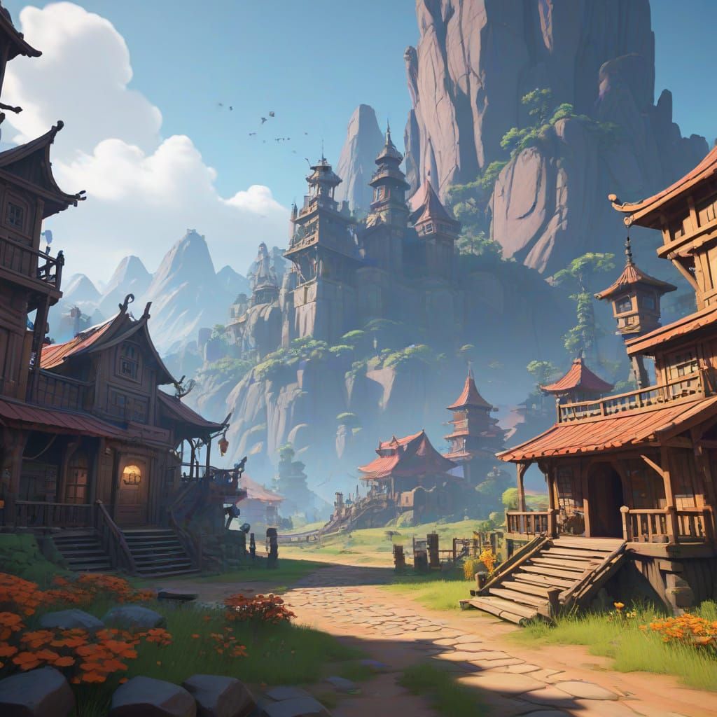 Vibrant Brawl Stars Arena in a Fantastical Landscape