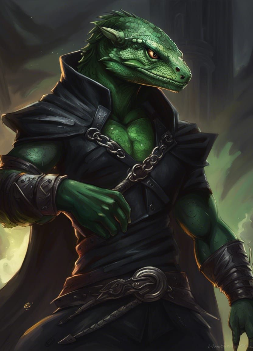 Green Lizard Man in Anime Style