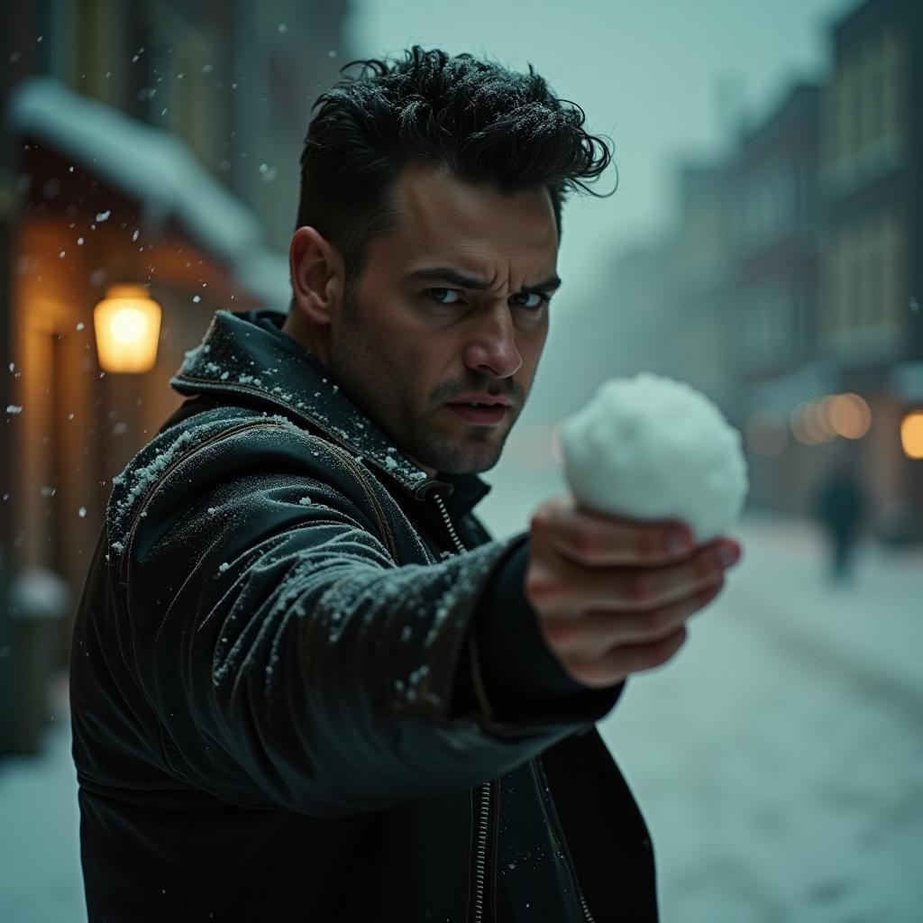 Cinematic Snowball Fight: Gritty Film Style