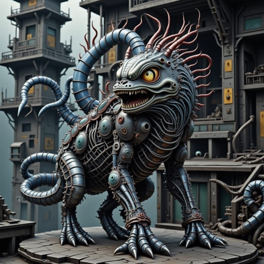 Gigantic Biomechanical Kitten-Kraken in Giger Style