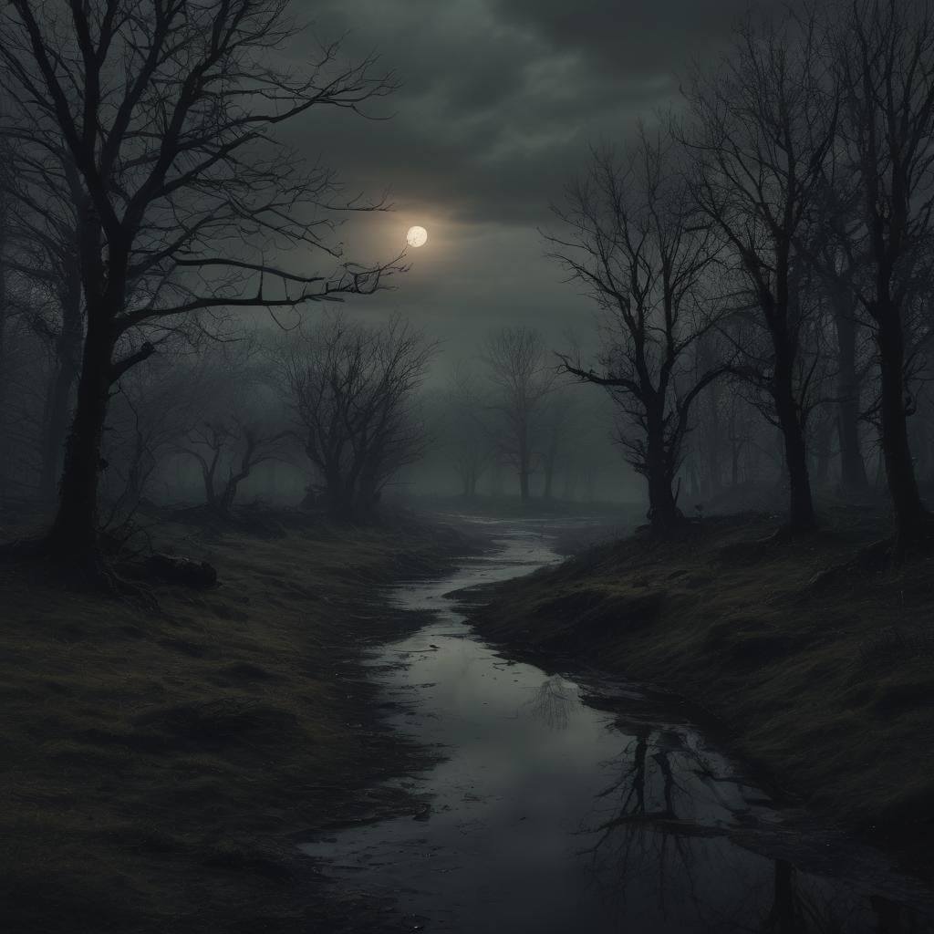 Dark, Moody, Creepy, Haunted Moor Landscape