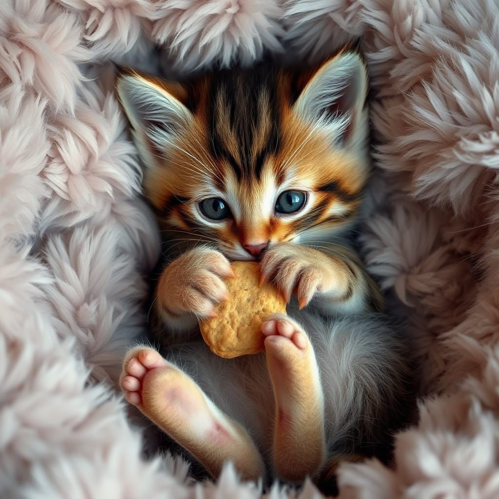 Kitten in Fluffy Bed Creates Cozy Scene