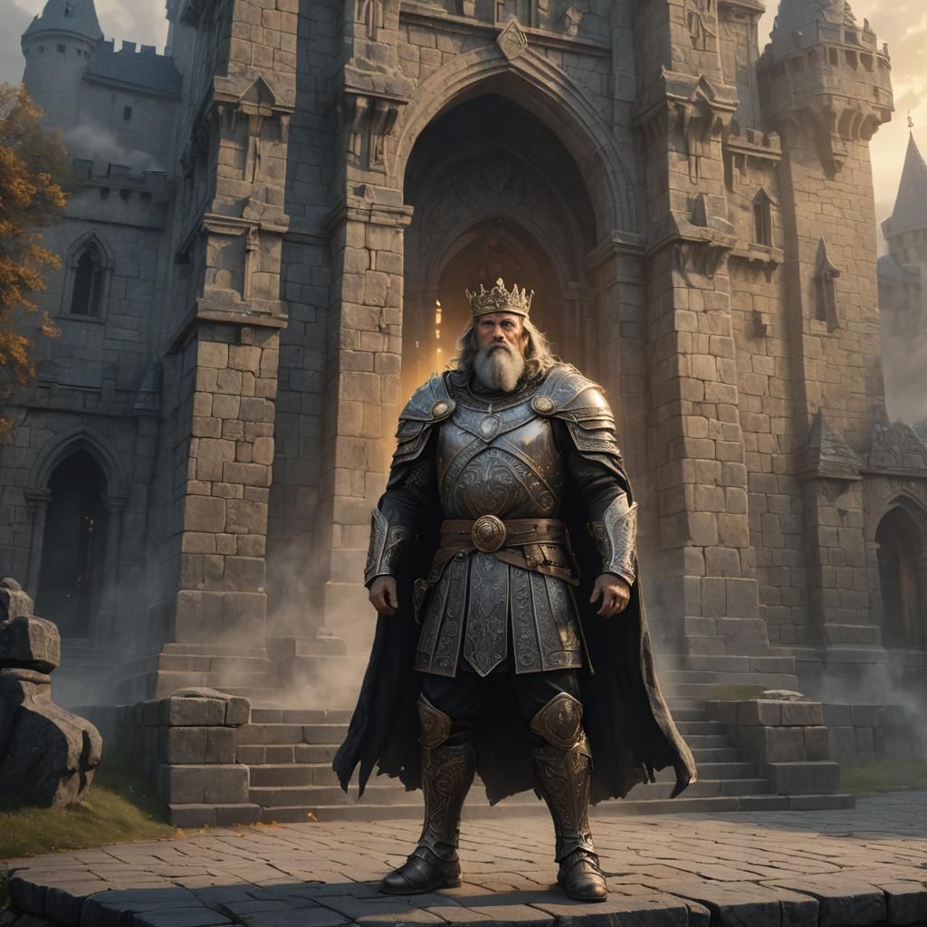 Germanic King Outside His Castle: Fantasy Artwork