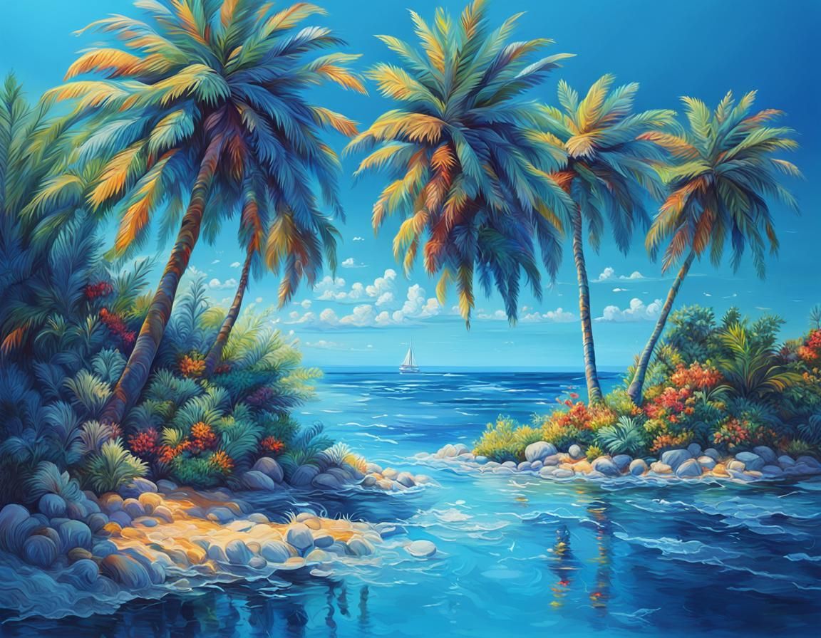 Crystal Blue Ocean Waterscape on a Summer Day