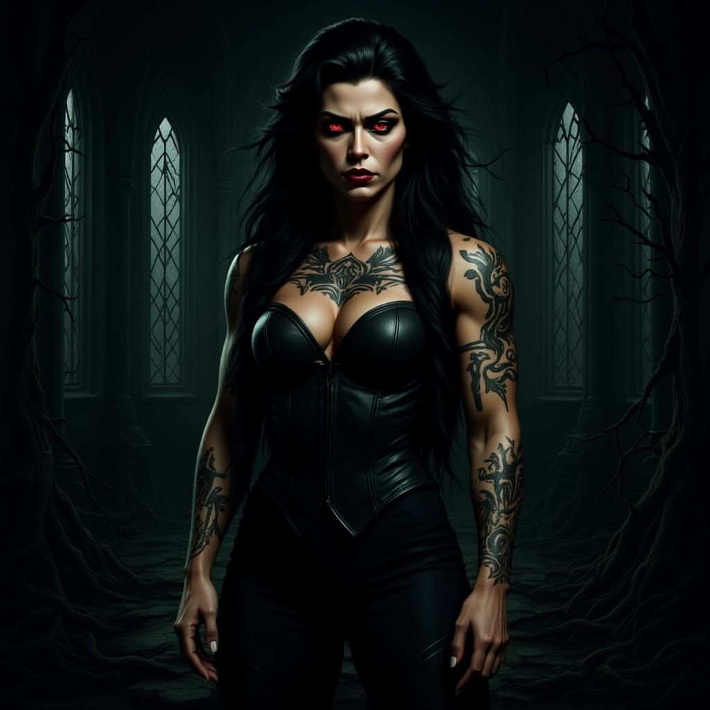 Demonic Woman in Gothic Ruins: Dark Fantasy Concept Art