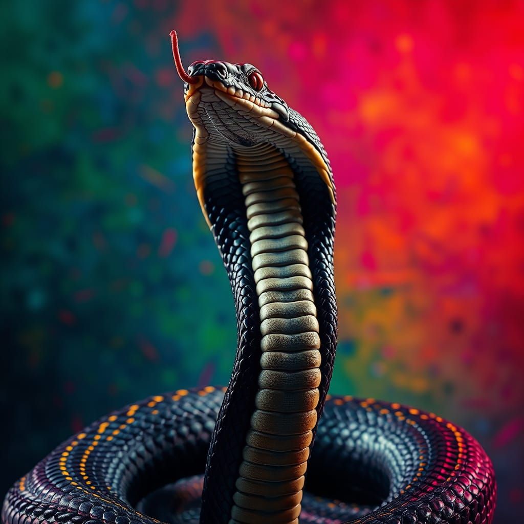 Hyperrealistic Viper Snake Rears Up in Dramatic Lighting