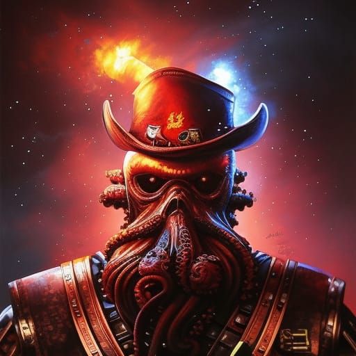 Cthulhu Pirate Captain Portrait with Glowing Eyes
