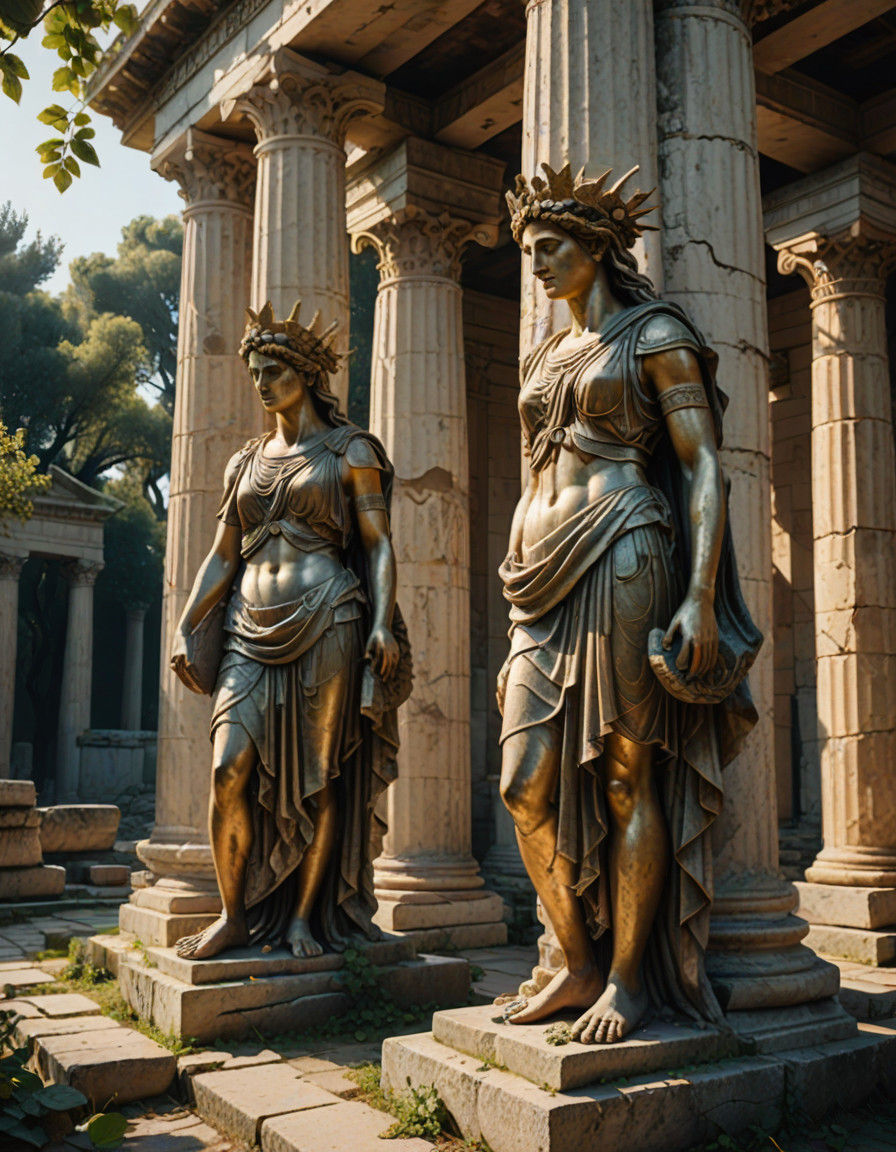 Twin Goddess Nobles in Ancient Greek Ruins