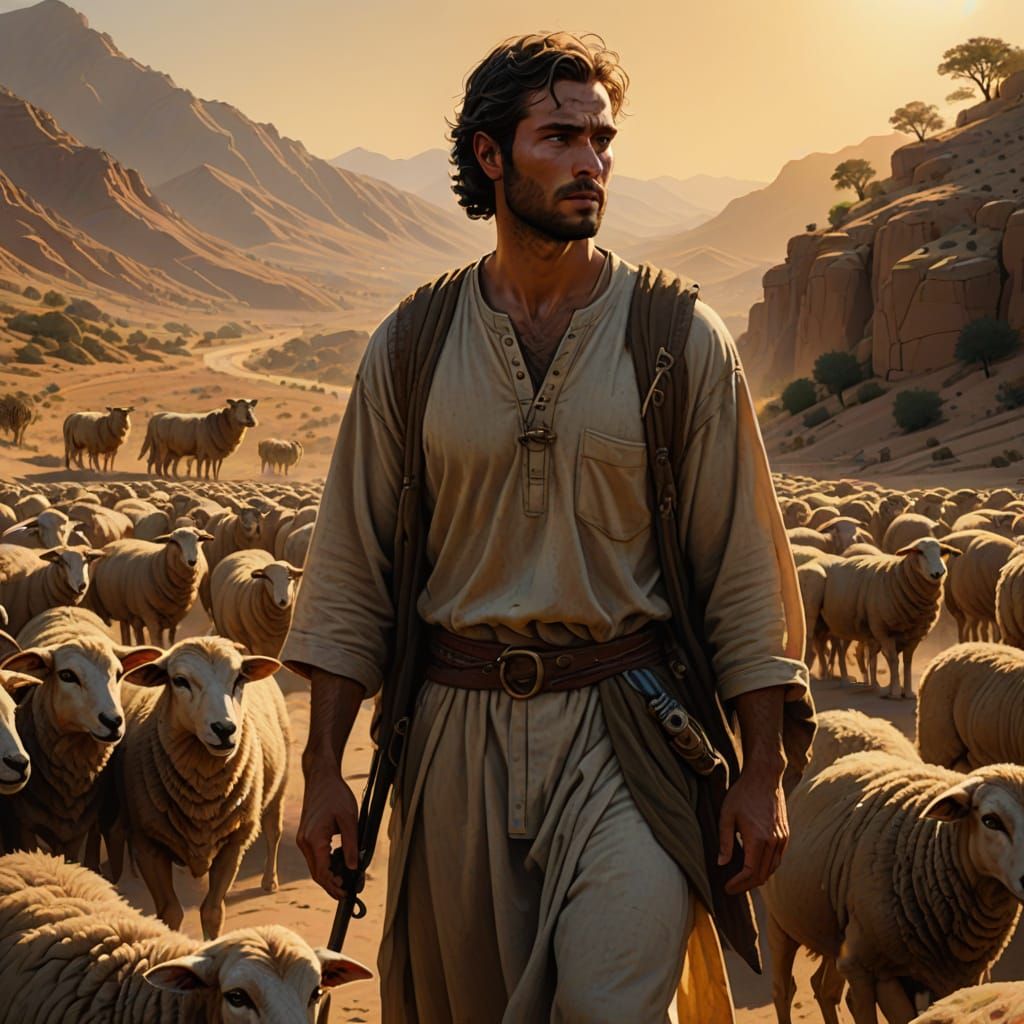 Heroic Shepherd Stands Guard in Golden Light