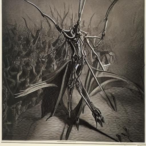 General Grievous Wood Engraving in Doré Style