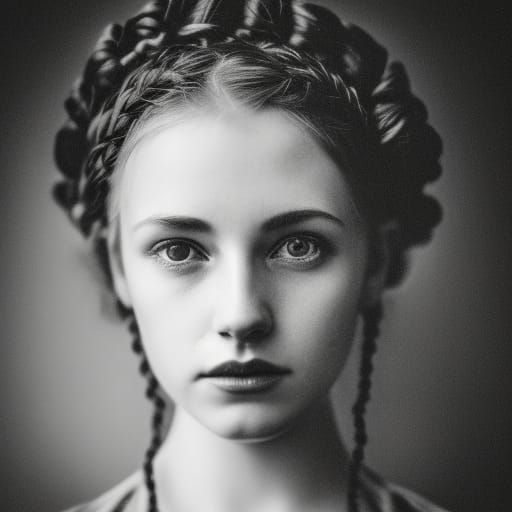 grayscaled edwardian portrait photo of a girl