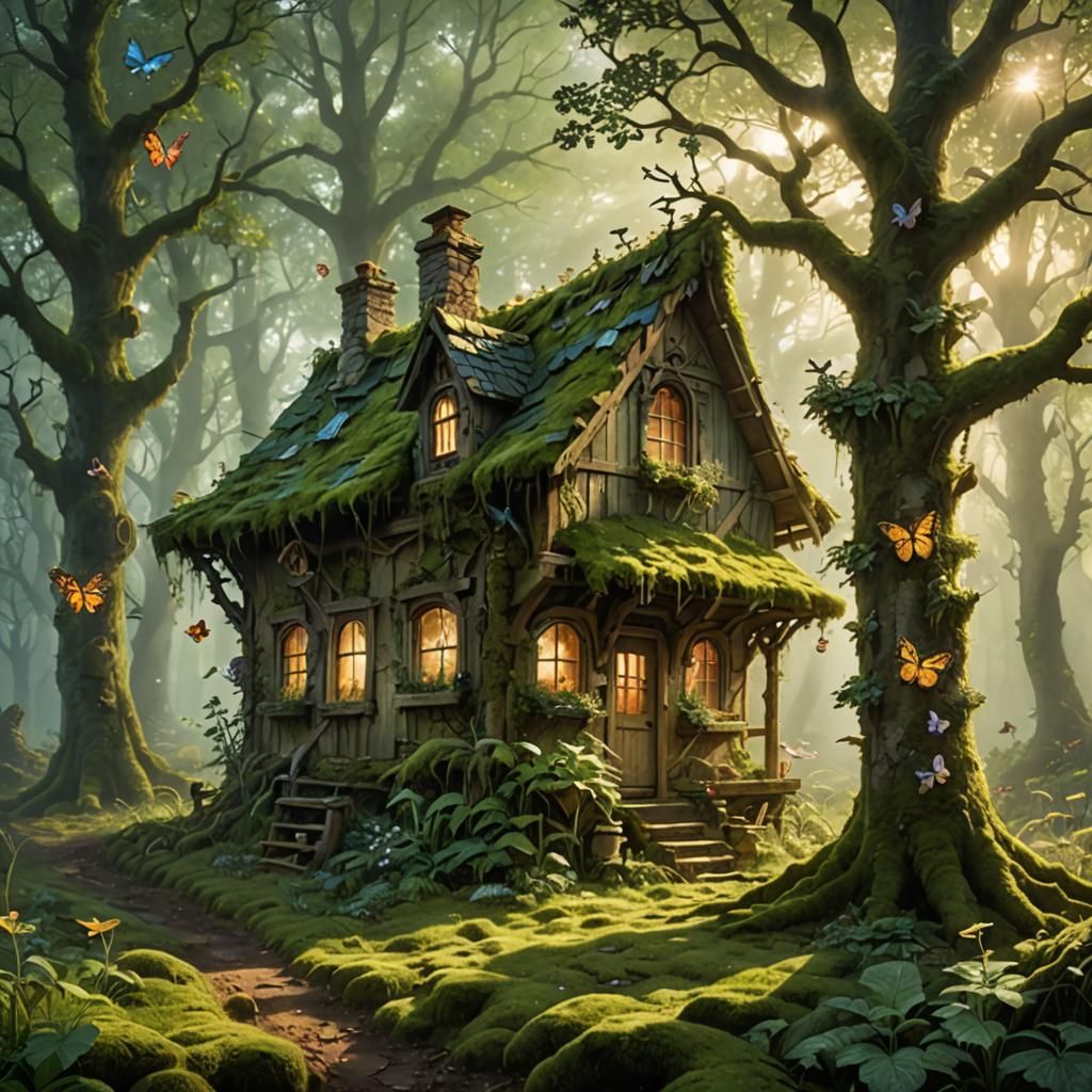 Enchanted Fairy Homes in Misty Oak Forest