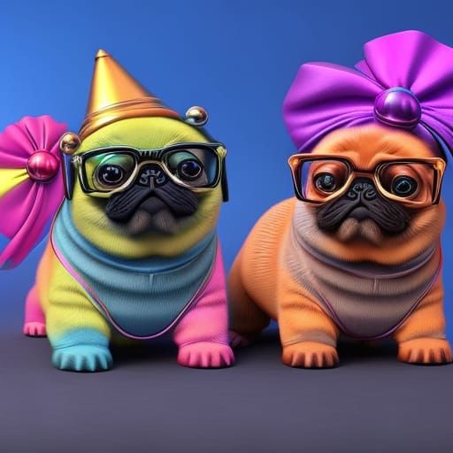 Colorful Pugs Wearing Glasses