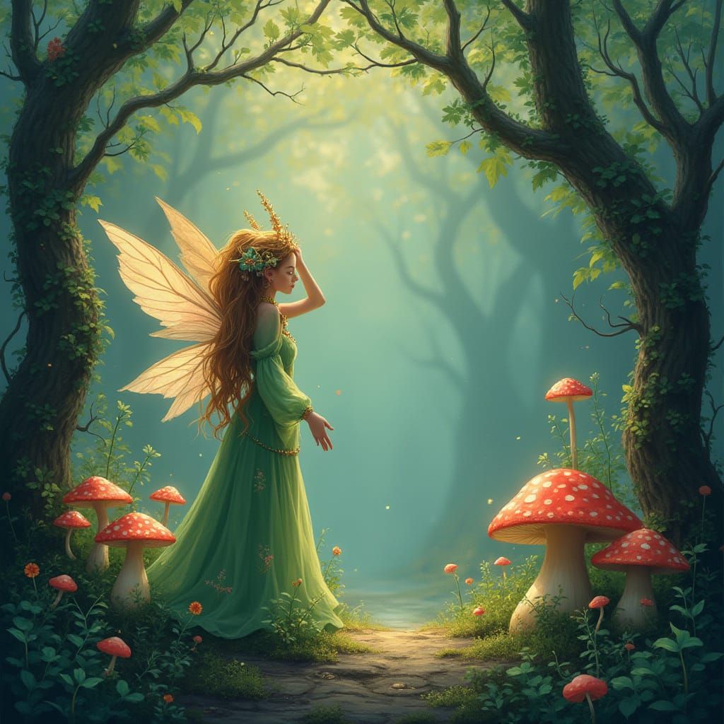 Ethereal Eladrin in Whimsical Forest Scene
