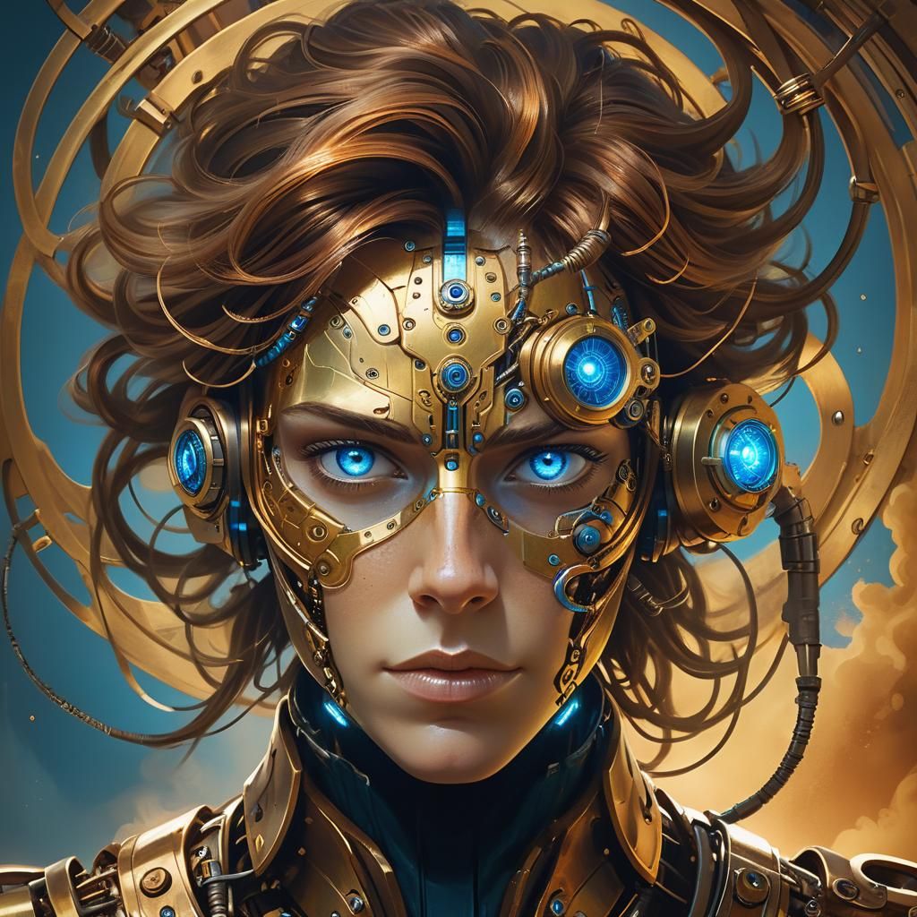 Steampunk Robot Portrait in Art Nouveau Style