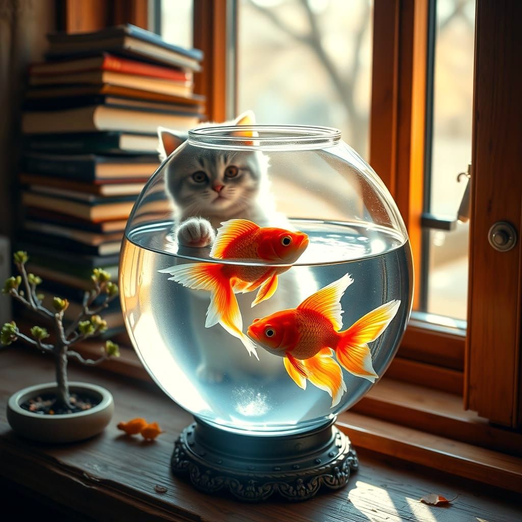 Peaceful Fishbowl Scene in Hyperrealistic Style