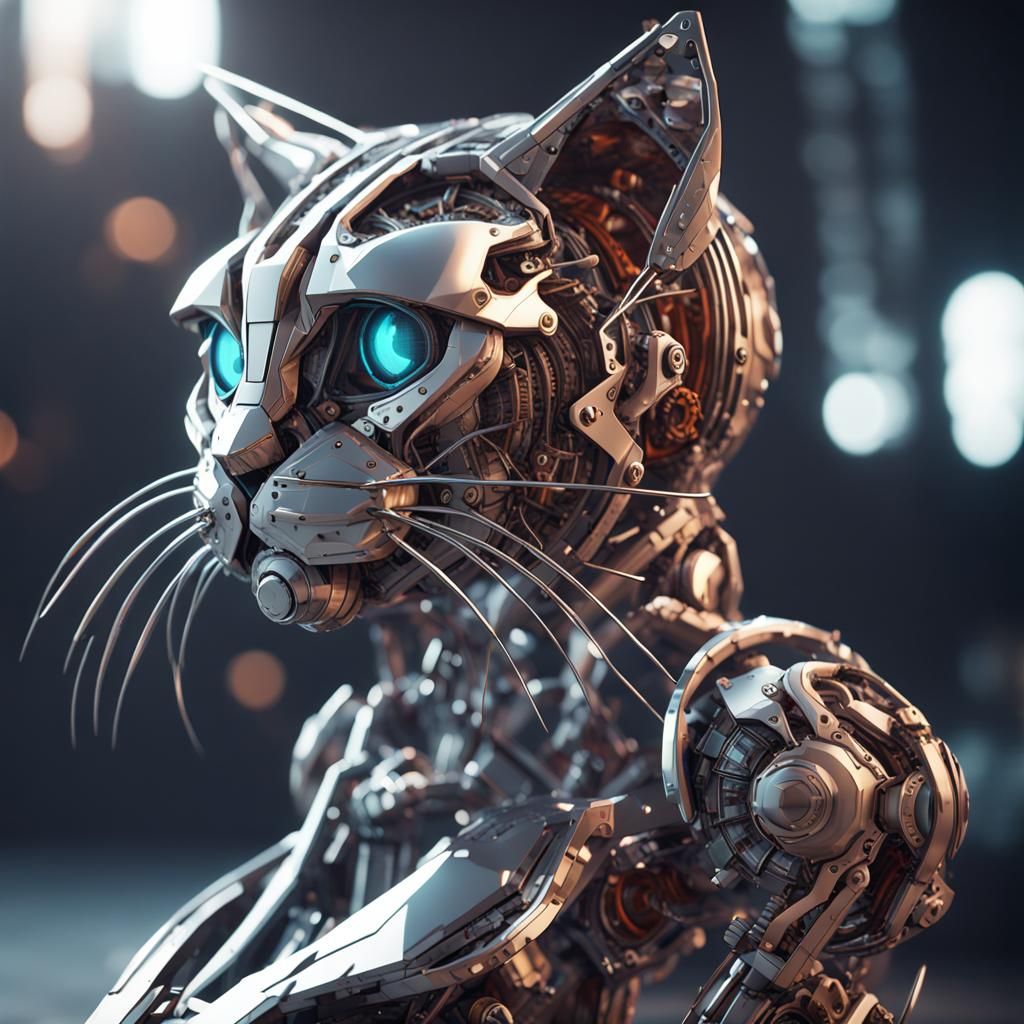 Futuristic Sci-Fi Cat with Intricate Mech Details