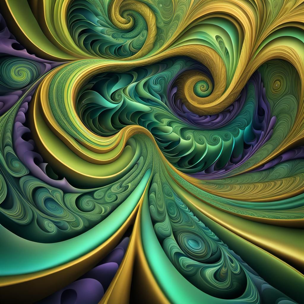 Olive Fractal Wave: Abstract Digital Art in 3D