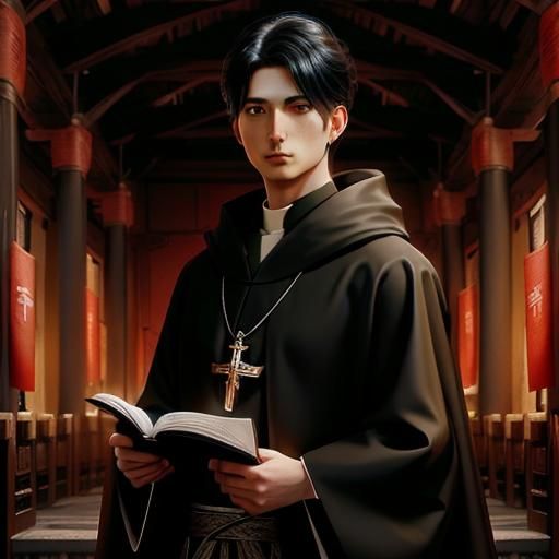 Early Christian Priest at Altar in Biblical Art Style