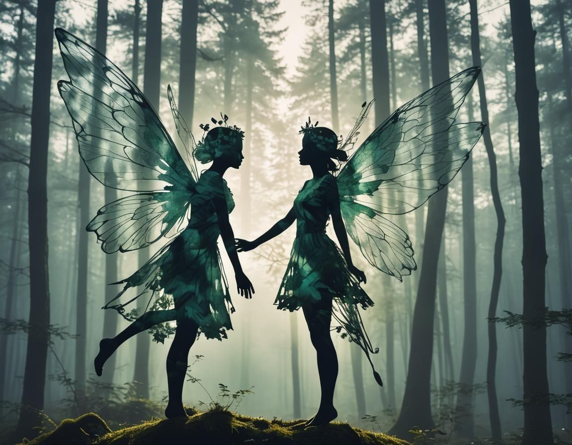 Nordic Fairy Silhouette with Forest Double Exposure