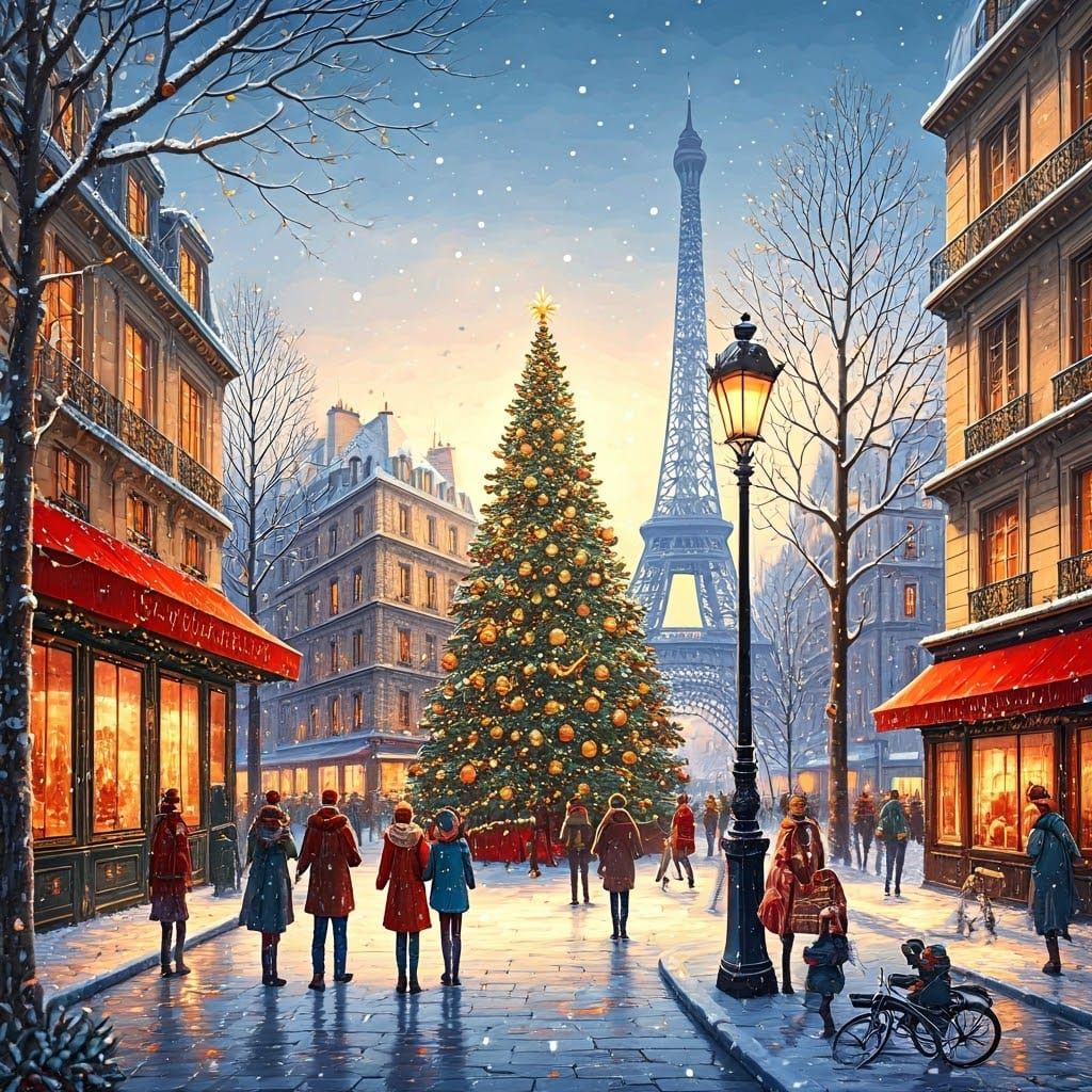 Parisian Christmas Morning in Impressionist Style
