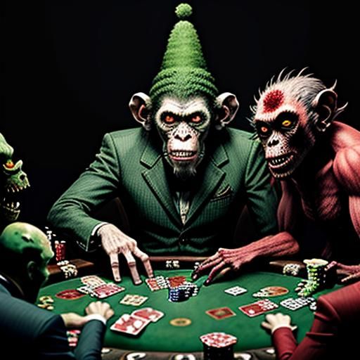 Zombie Monkey Monster Clowns Playing Poker