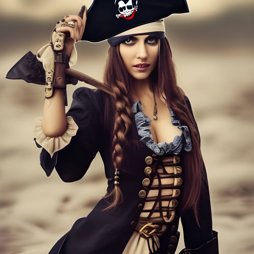 Beautiful Pirate Girl Portrait with Perfect Face