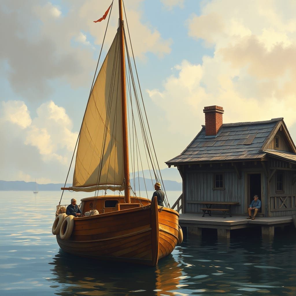 Vintage Sailing Vessel in Serene Harbor