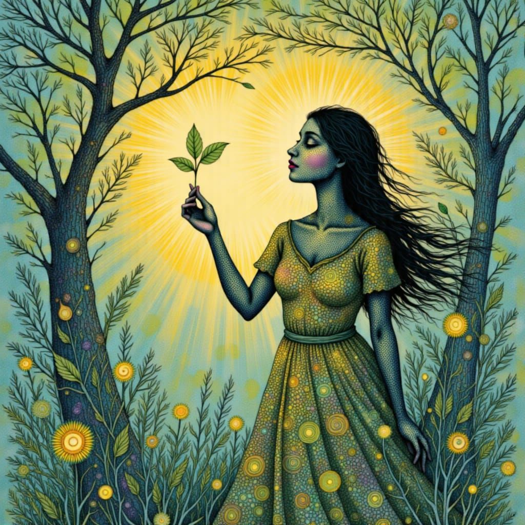 Benevolent Mother Earth with Glowing Seedling