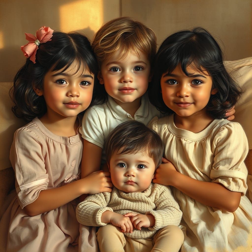 Siblings in Golden Light: Rockwell-esque Portrait