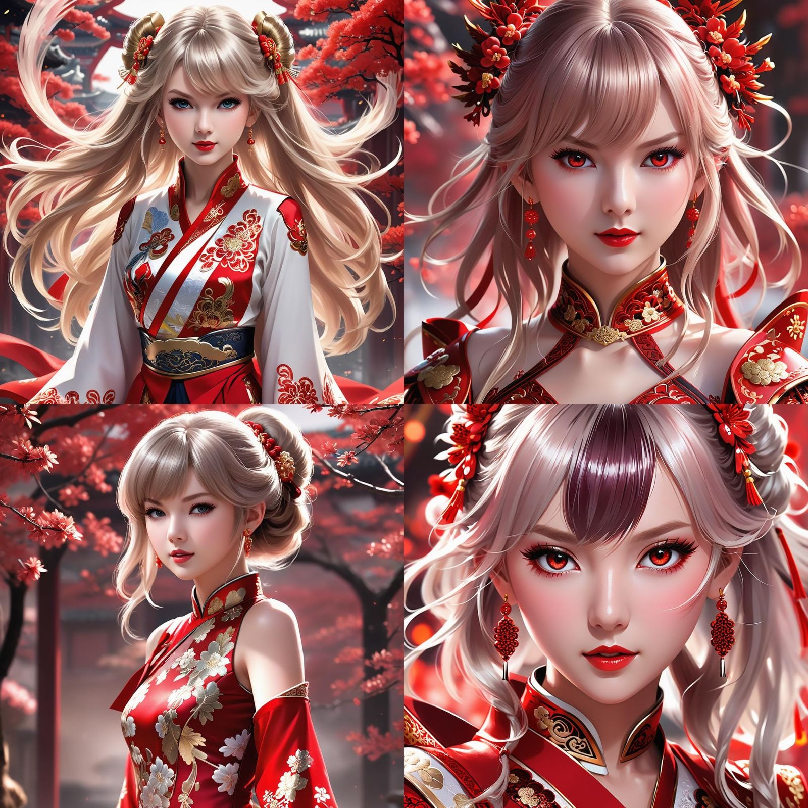 Anime Portrait in Red Costume, Digital Painting
