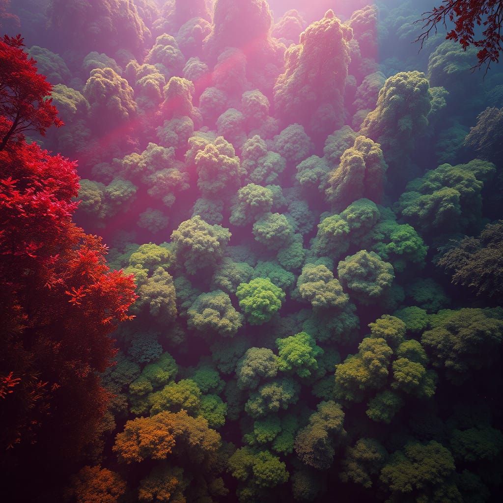 Surreal Landscape with Eerie Pink Glow from Bird's Eye View